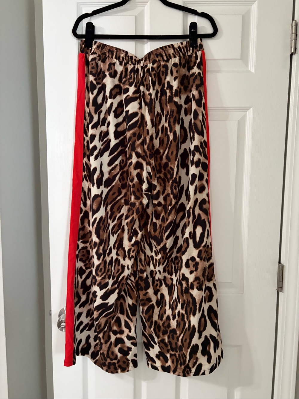 Amazon Leopard Print Wide Leg Pants with Red Side Stripe